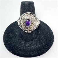 Solid Sterling Amethyst "Poison Ring" 6 G Size 8.5