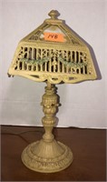 Heavy cast iron lamp with leaded glass shades