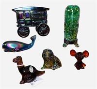 (6)pcs Vintage Fenton Art Glass Wagon Dinosaur etc