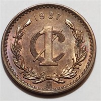1937 MEXICO UN CENTAVO - BU Bronze Toner
