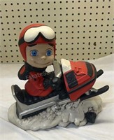 Ceramic Smiley Boy On Snowmobile