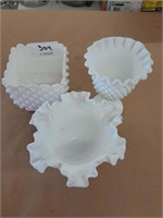 Hobnails Milk Glass - 3 Piece