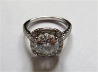 Round Halo Engagement Ring 14K White Gold Diamond