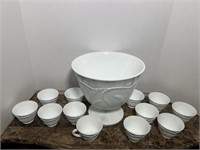 14 PC MILK GLASS PUNCH BOWL SET