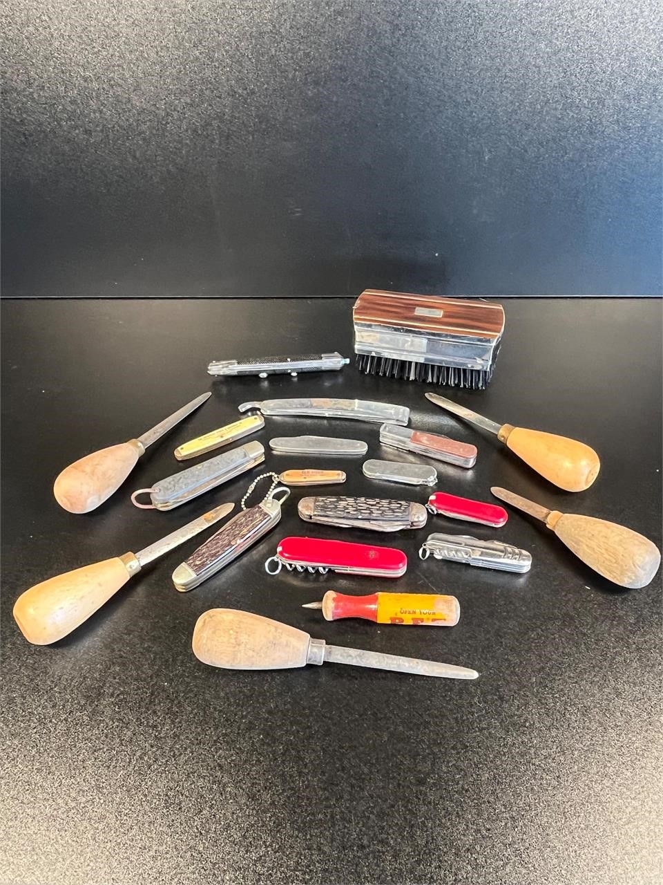 Oyster Knives, Pocket Knives & Dresser Brush