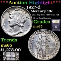 *Highlight* 1927-d Mercury 10c Graded GEM Unc