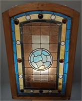 Antique stained & leaded glass window with