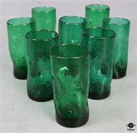 Blenko Green Crackle Glass Dimpled Glassware/8 pc