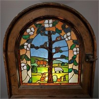 Antique stained & leaded glass scenic window (as