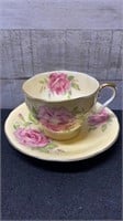 Aynsley Yellow Large Red Roses Cup & Saucer