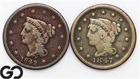 2-coin Lot Large Cents, 1842 and 1847