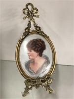Handpainted Portrait of Woman on Porcelain w Stand