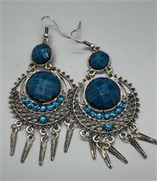 Vintage Boho Style Blue Rhinestone and Silver