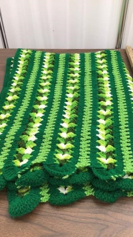 1-afghan multi greens approx 46” x36”