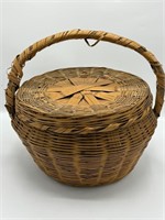 Vintage Hand-Woven Covered Basket