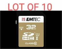 LOT OF 10 - Emtec Cl10 U1 32 Gb Sd Gold Card. Tota