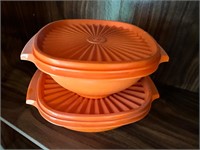 Pair of Tupperware Orange Servalier Bowls