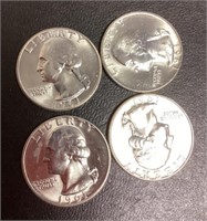 4 uncirculated 1961 silver quarters