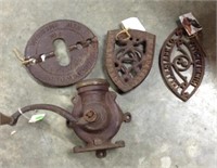 Cast iron trivet, arcade coffee grinder