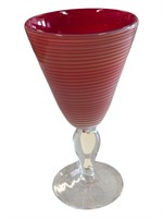 Hand Blown Art Glass Goblet-Red