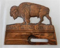 1940 CANADA'S NATIONAL PARKS LICENSE PLATE TOPPER