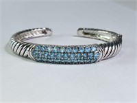 Large Sterling/Stainless Blue Topaz Cuff 30 Grams