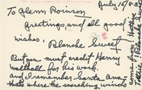 Silent Film Star Blanche Sweet handwritten note