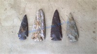 INDIAN ARTIFACTS- 4 PIECES SPEARHEADS