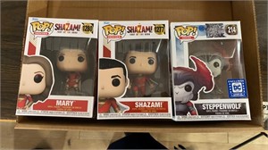 Lot of 3 Funko Pops, Shazam 2 and Justice League
