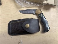 6.5" Damascus Steel Folding Knife W/ Sheath