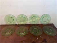 Set of 8 Green Depression Glass Dessert Plates