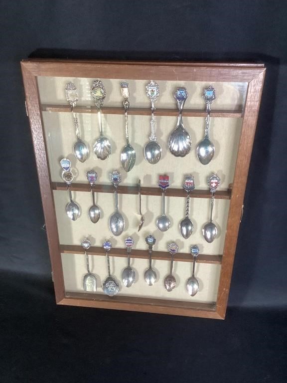 Souvenir Spoons in Wall Display Case