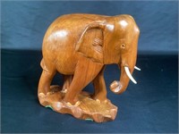 Carved Wood Elephant with Tusk