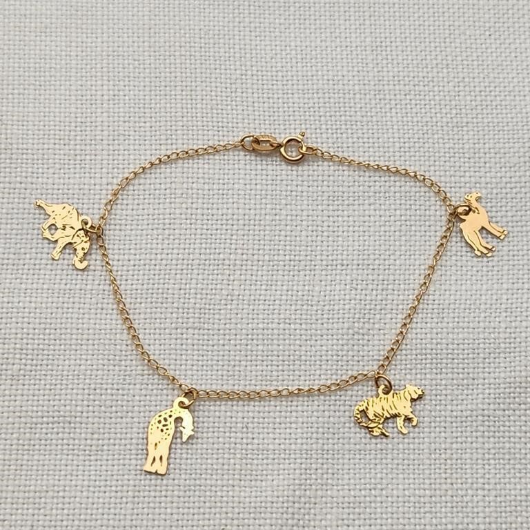 14K Child's Bracelet w/ Zoo Charms