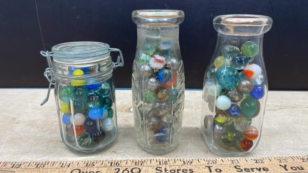 3 Small Jars of Marbles