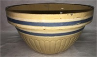 Yellow Ware Mixing Bowl With Blue Stripes