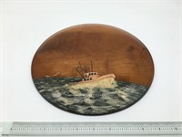 Beautiful Myrtlewood Hand Painted Wall Plaque #2