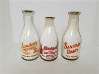 3 Vintage Round Nevada Milk Bottles