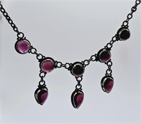 Sterling Silver Pear Shaped Garnet Necklace