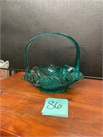 art glass green glass basket