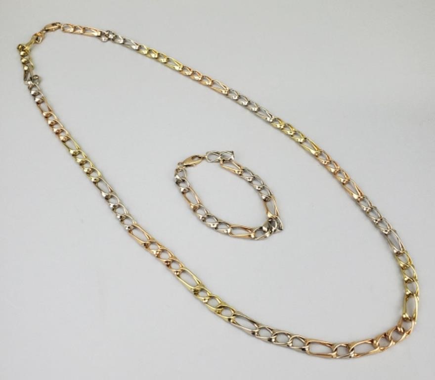 14K Gold Italian Necklace & Bracelet.