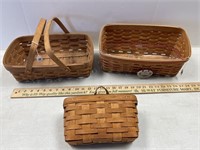 LONGABERGER LOT OF 3 BASKETS - CONDITION ISSUES