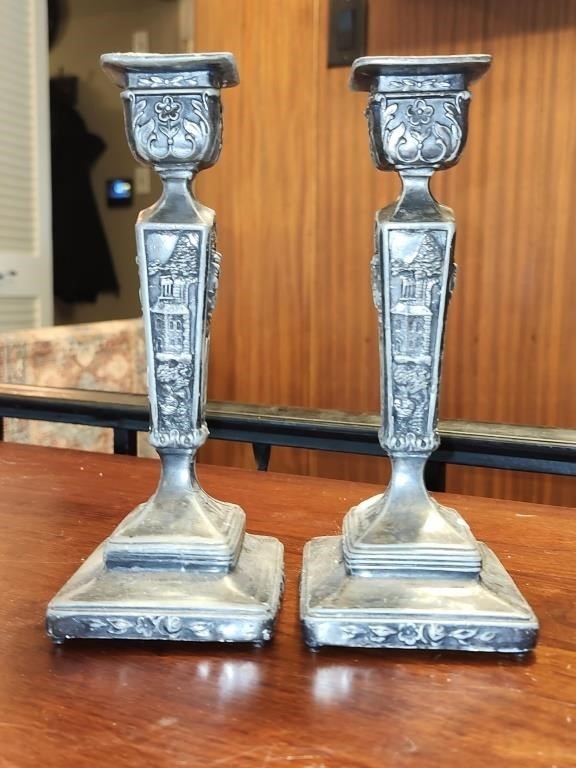 2 Vintage Metal Ornate Candle Holders