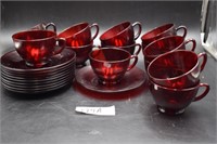 12pc Cup and Saucer, Ruby Red