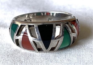 Sterling Southwest Style Multi Gemstone Ring