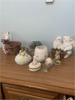 Assorted Easter items and rabbit decor