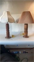 Two wood base table lamps