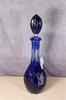 Very Heavy Czech blue Glass Cut Decanter Style Pce