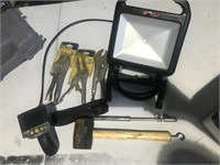 Tool lot 3 pliers, plumbing  camera, light stand