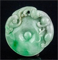 Burma Green Jadeite Carved Round Pendant